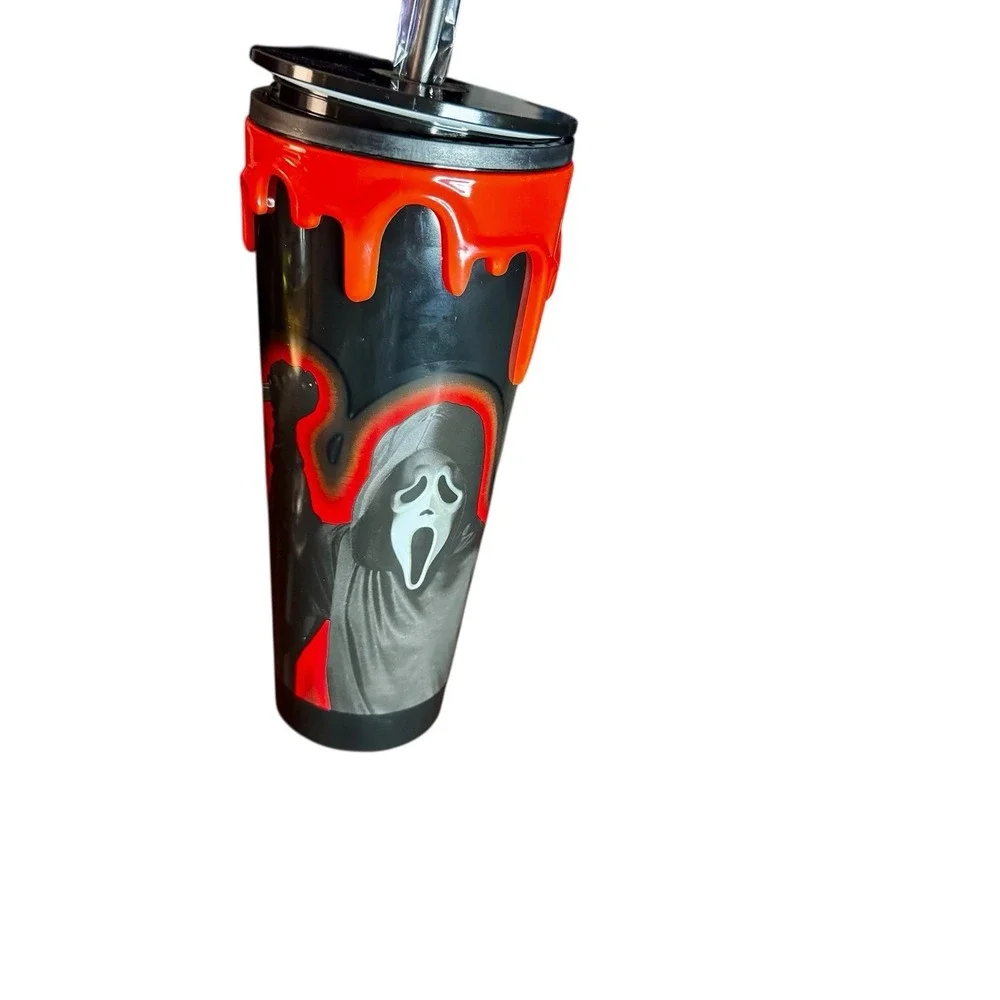 Ghost Face Scream 3D Molded Drip 24oz Acrylic‎ Tumbler Straw! NEW